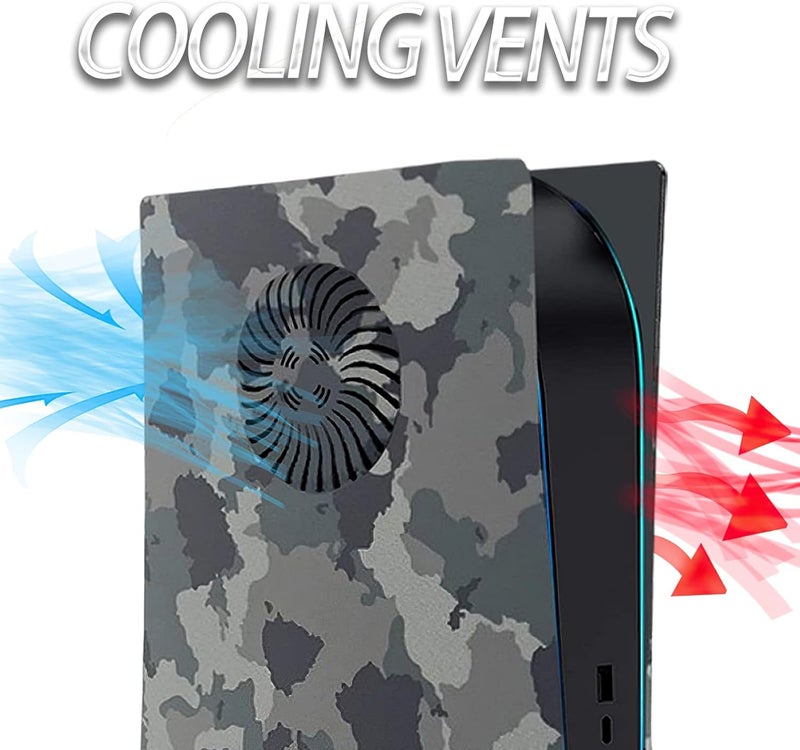 IMOFEE Cover Plates with Cooling Vent for PS5 Disc Edition Console, Accessories for PlayStation 5 Face Plates Side Panels Shell Replacement Protective Faceplates (Gray Camouflage) - Image 2